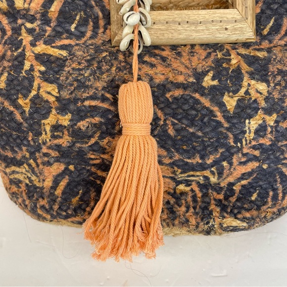Elegant Orange and Black Tote with Wooden Handle - Picture 3 of 6
